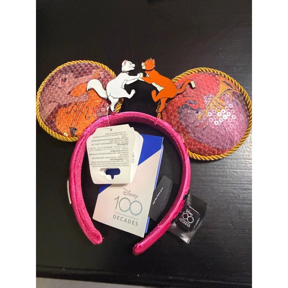 Disney 100 Decades The Aristocats Ear Headband 1970s Sequined Pink Gold NEW